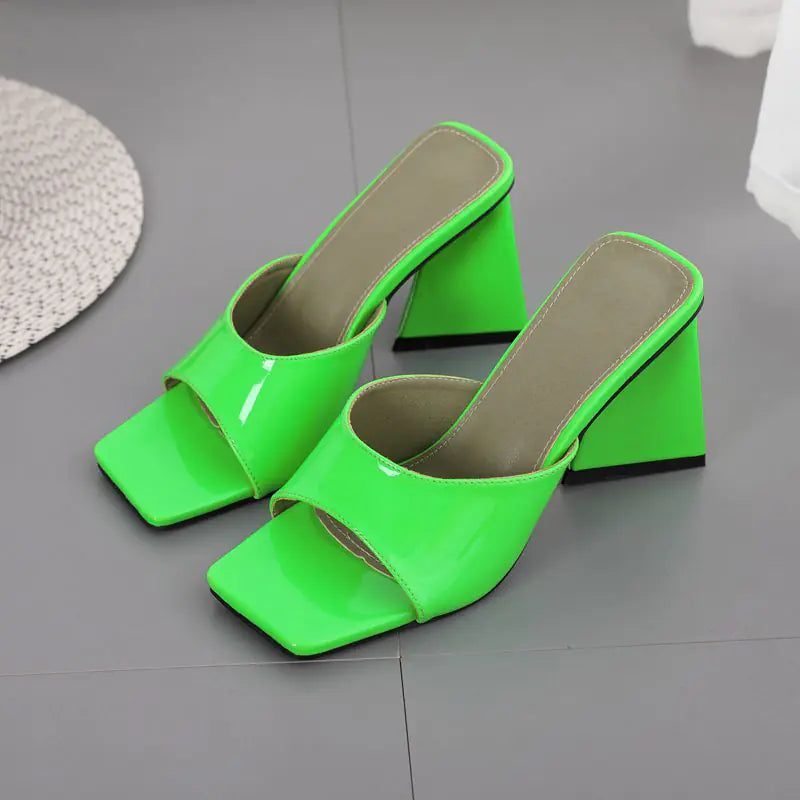 Thick High Heel Ladies Sandals with Square Toe