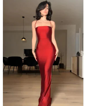 Regalia Dress - Solid Color Backless Lace-Up Slim Fit