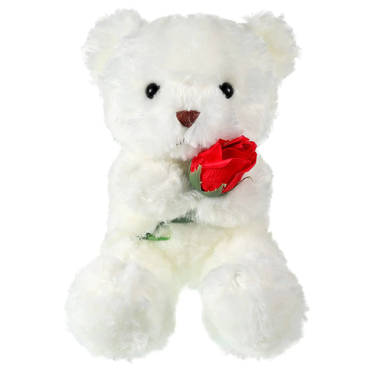Civaner Valentines Day Plush Stuffed Animal Bear with Rose Funny Cute Stuffed Animal Plush Gifts for Girlfriend Valentines Day 11.8 Inches(White)