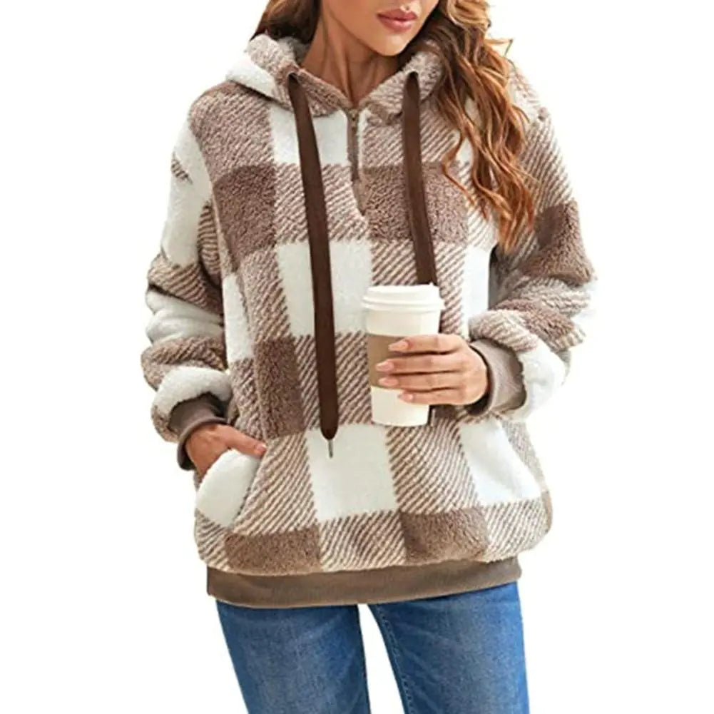 Cozy Women's Plush Hoodie with Drawstring for Fall/Winter