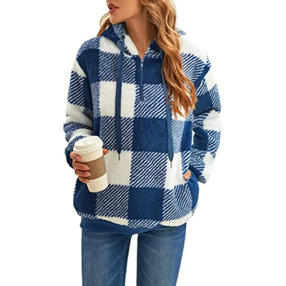Cozy Women's Plush Hoodie with Drawstring for Fall/Winter
