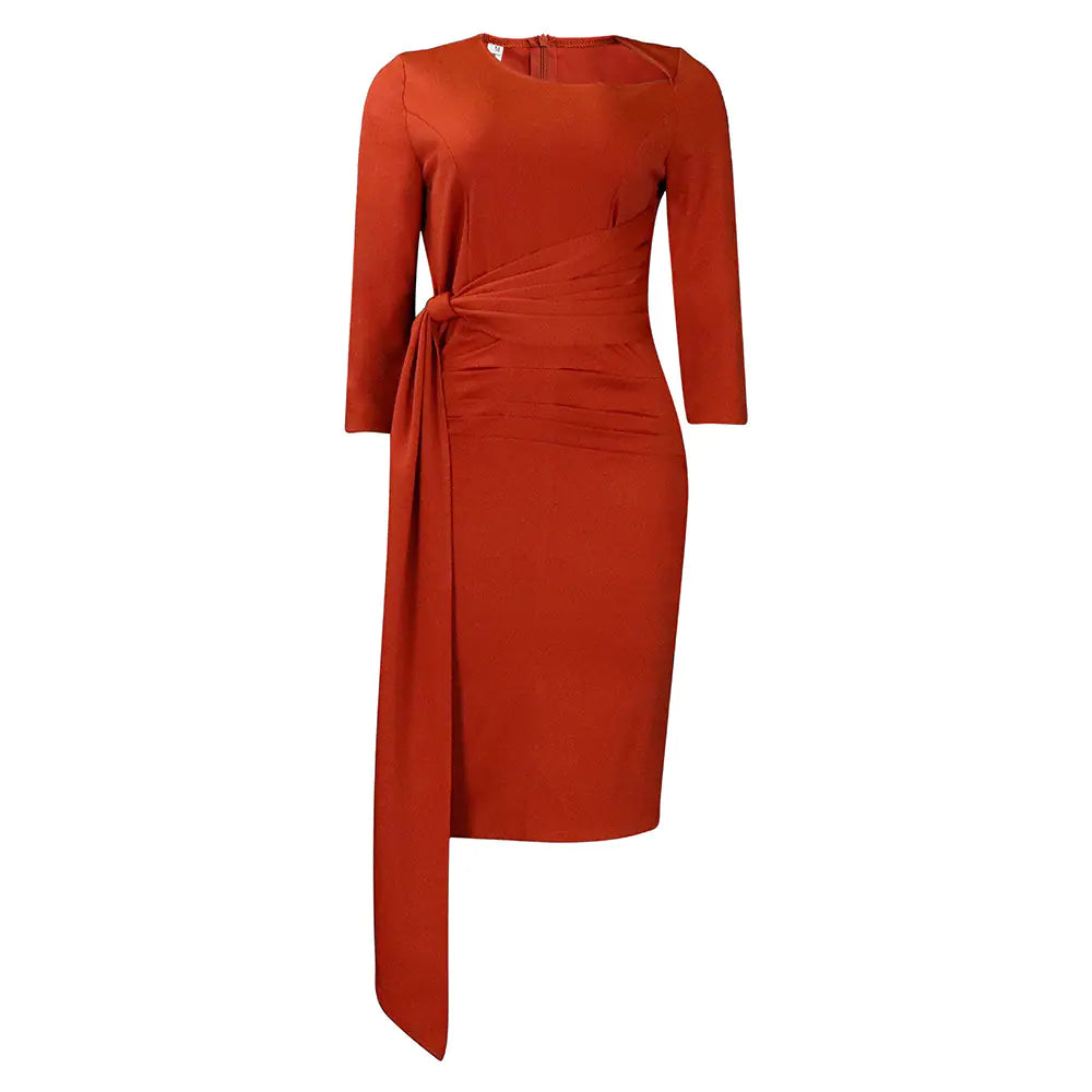 Solid Color Pleated Tied Dress for Women