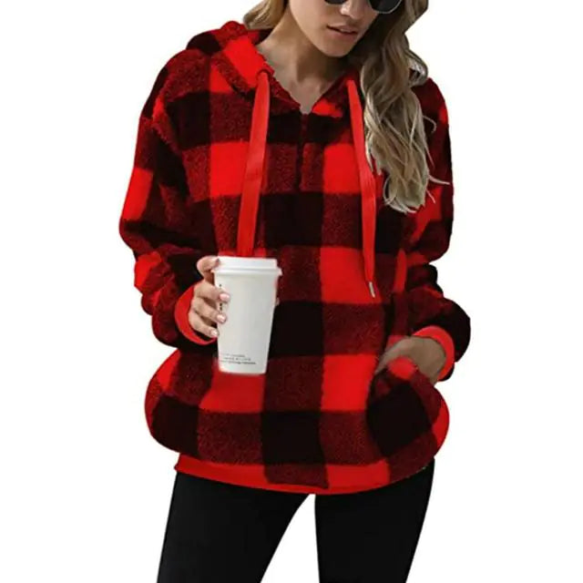 Cozy Women's Plush Hoodie with Drawstring for Fall/Winter