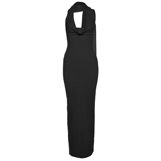 Backless Slim-Fit Sheath Solid Color Dress