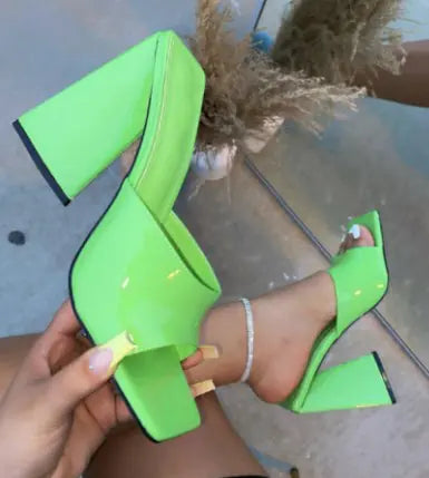 Thick High Heel Ladies Sandals with Square Toe