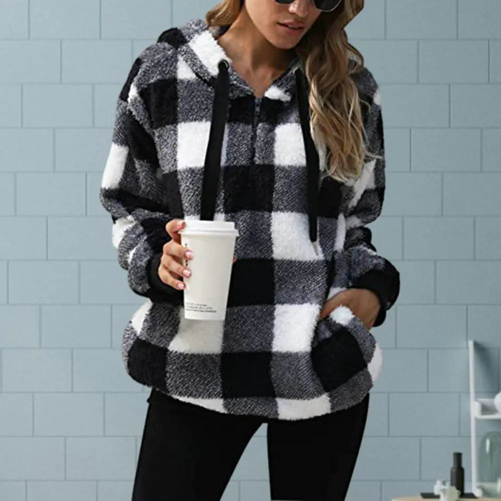 Cozy Women's Plush Hoodie with Drawstring for Fall/Winter