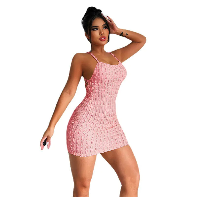 Summer Women's Fashion Solid Color Backless Dress