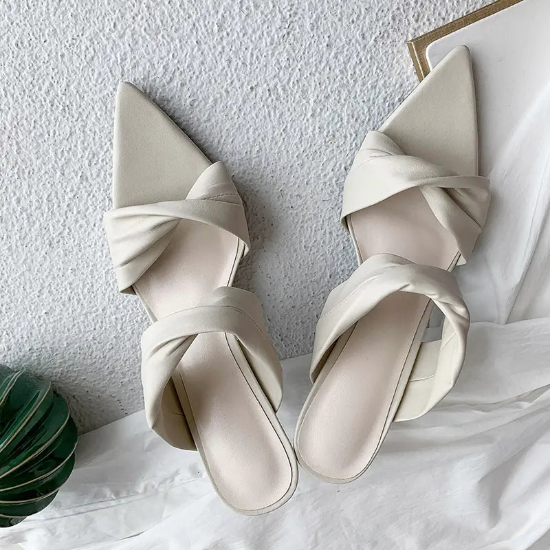 Women's Green Pointed Toe High Heel Sandals with Bow