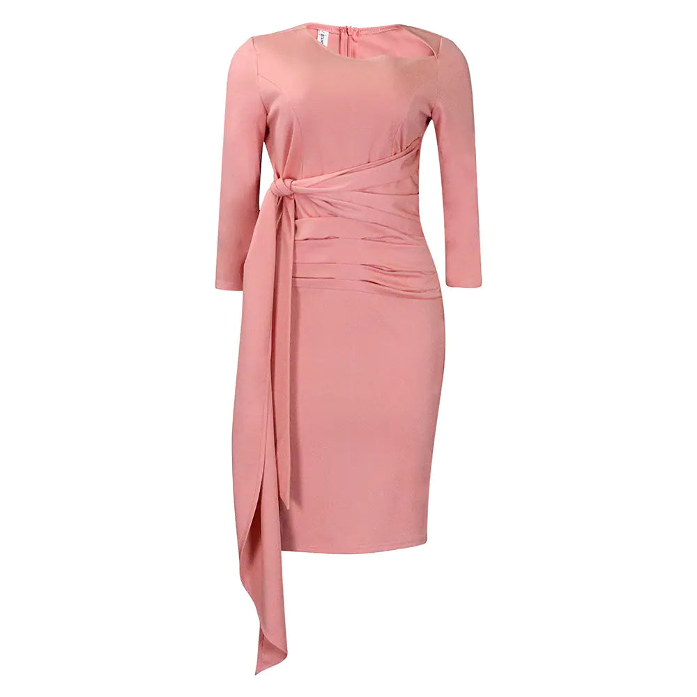 Solid Color Pleated Tied Dress for Women