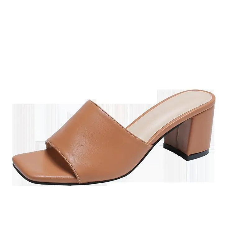 Plus Size Solid Color Square Toe Thick Heel Sandals
