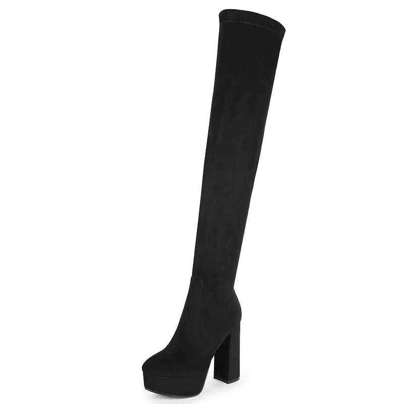 High Heel Black Suede Over The Knee Boots