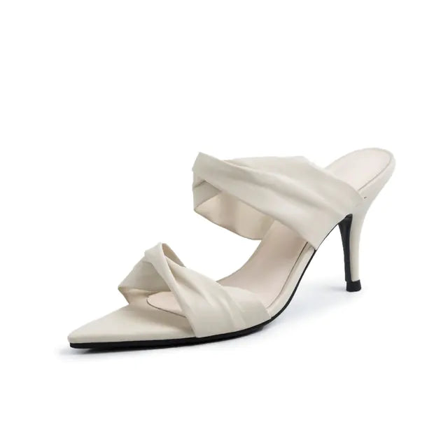 Women's Green Pointed Toe High Heel Sandals with Bow