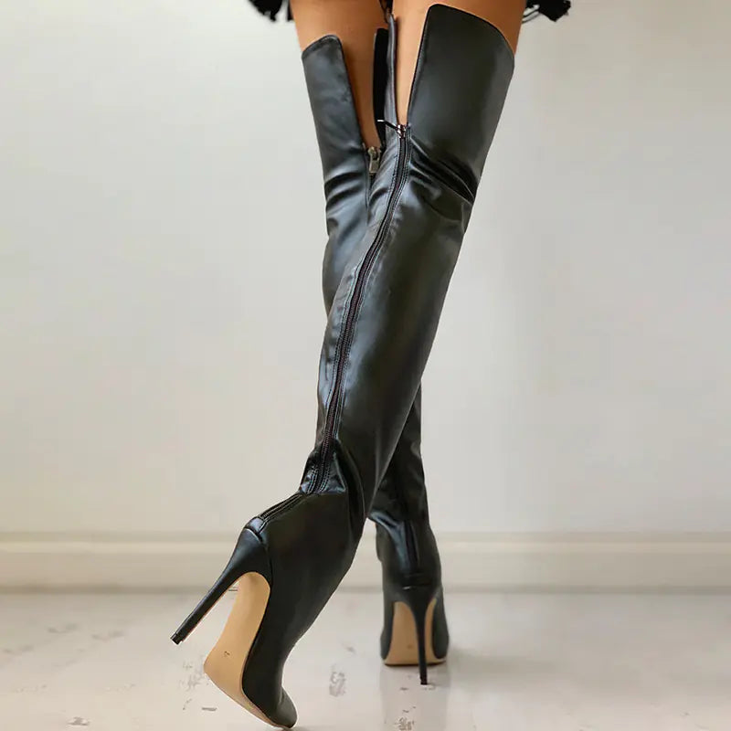 Black Over The Knee High Heel Boots for Women