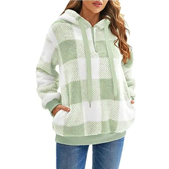Cozy Women's Plush Hoodie with Drawstring for Fall/Winter
