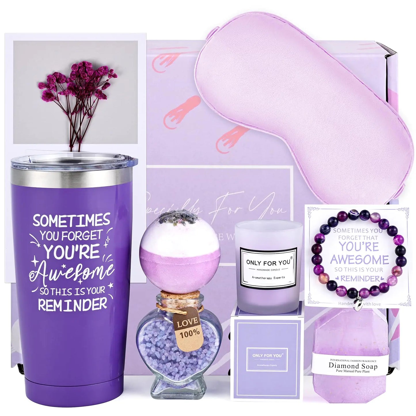 FRAMICS Spa Gifts for Women Relaxing Spa Gift Baskets for Women Bath Sets for Women Gift Relaxing Gifts for Mom Wife Sister Friends Teacher Valentines Day Mothers Day 8-Piece Purple