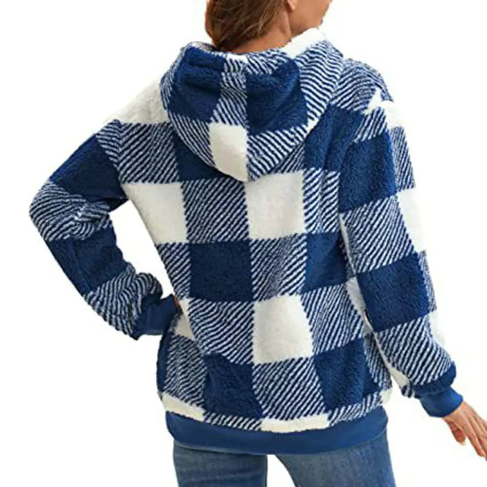 Cozy Women's Plush Hoodie with Drawstring for Fall/Winter