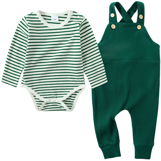 YUEMION Newborn Baby Boy Clothes Infant Boy Outfits 2Pcs Stripe Top Romper Pants Set 6 Months Overalls Toddler Boy Clothes(Green 3-6 Month)