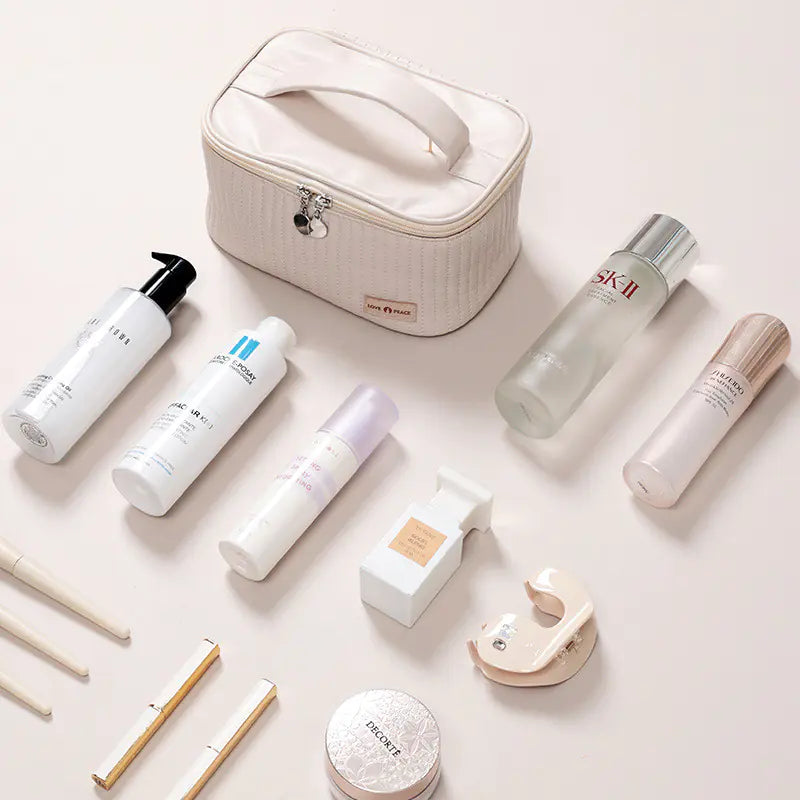 Korean Style Women's Large PU Leather Makeup Bag