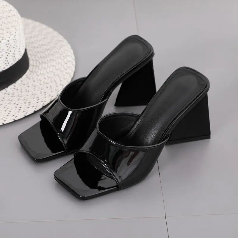 Thick High Heel Ladies Sandals with Square Toe