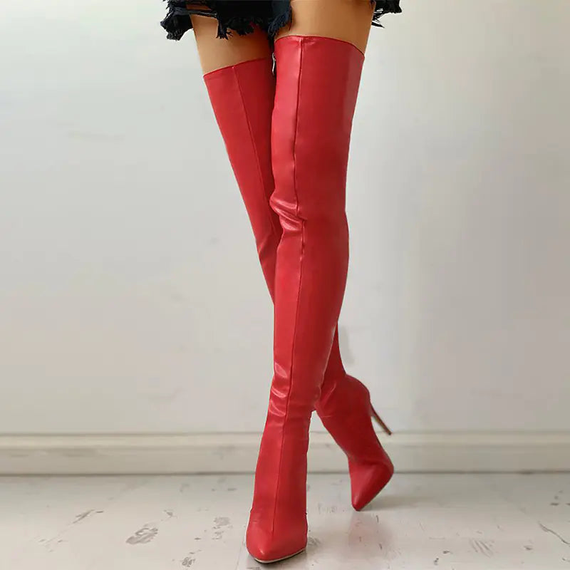 Black Over The Knee High Heel Boots for Women