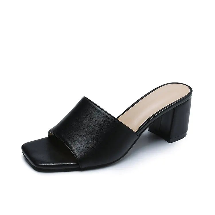 Plus Size Solid Color Square Toe Thick Heel Sandals