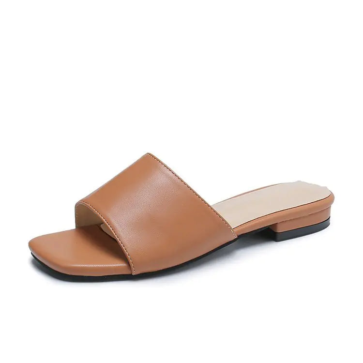 Plus Size Solid Color Square Toe Thick Heel Sandals