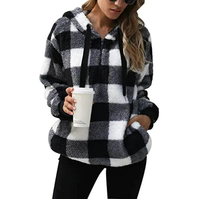 Cozy Women's Plush Hoodie with Drawstring for Fall/Winter