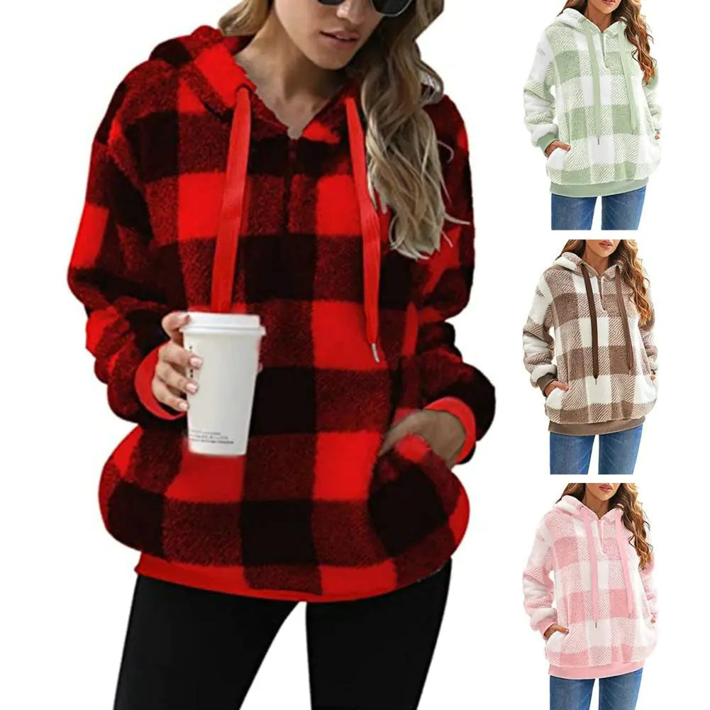 Cozy Women's Plush Hoodie with Drawstring for Fall/Winter
