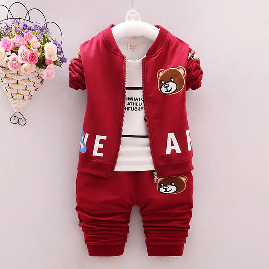 Kid's Spring Autumn Cartoon Bear 3-Piece Outfit Set