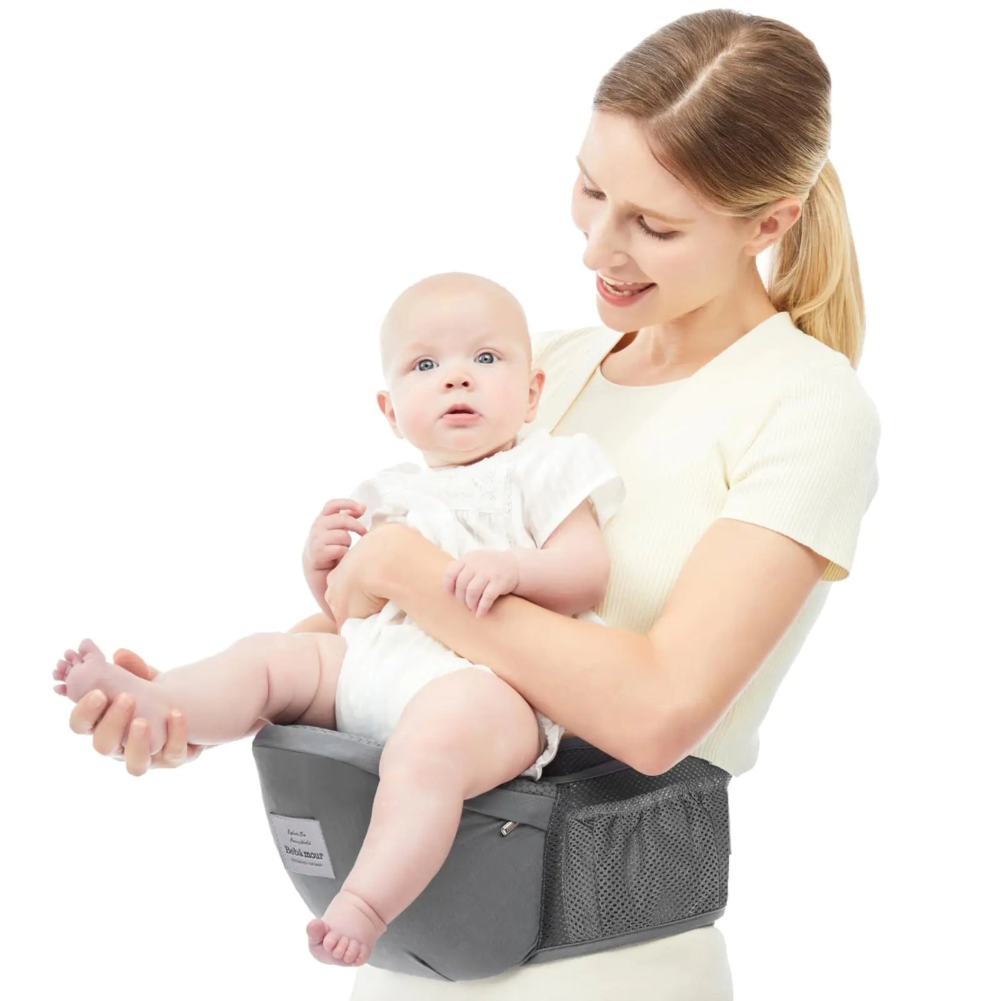 Bebamour Baby Carrier Hip Seat 0-36 Months Lightweight 3 in 1 Baby Carrier Newborn to Toddler HipSeat (New Grey)