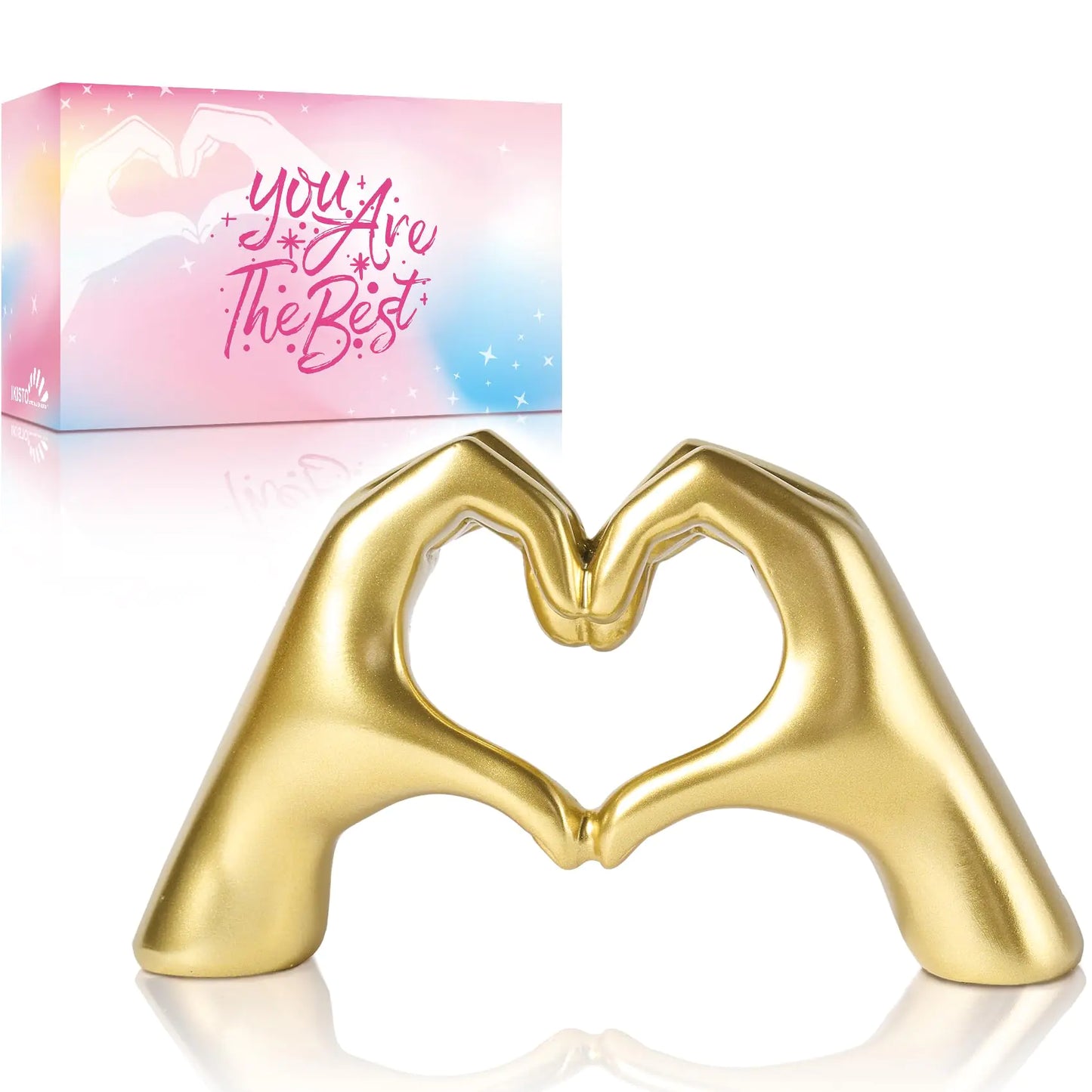 IKISTO Heart Hands Sculpture Decor for Bedroom Living Room Bookshelf Aesthetic Love Statues Accents Home Office Apartment Farmhouse Desk Table Decoration