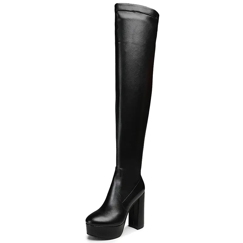 High Heel Black Suede Over The Knee Boots