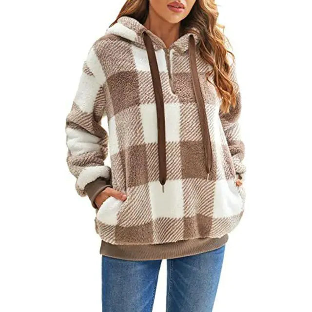 Cozy Women's Plush Hoodie with Drawstring for Fall/Winter