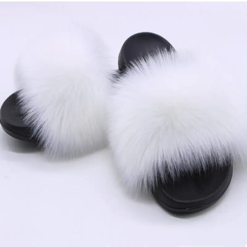 Non-Slip Plush Faux Fox Fur Slippers for Women