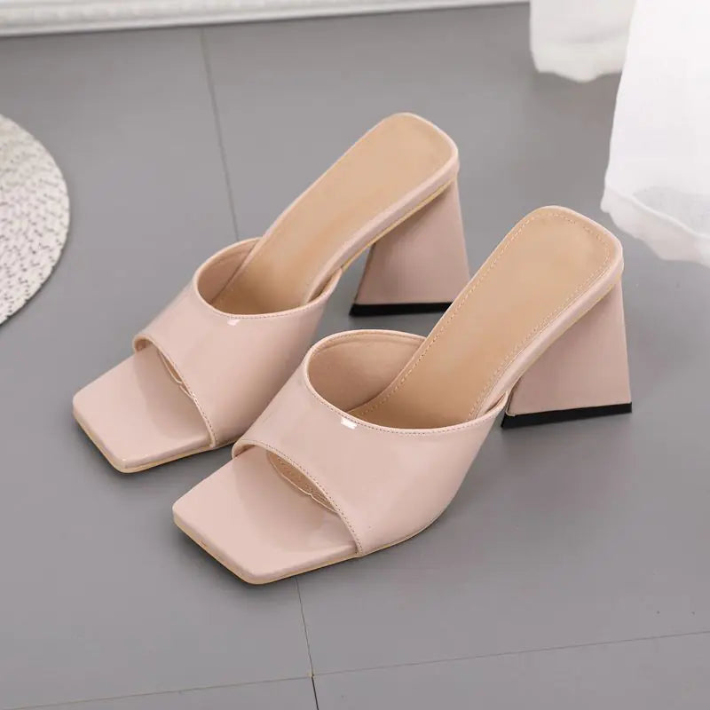 Thick High Heel Ladies Sandals with Square Toe