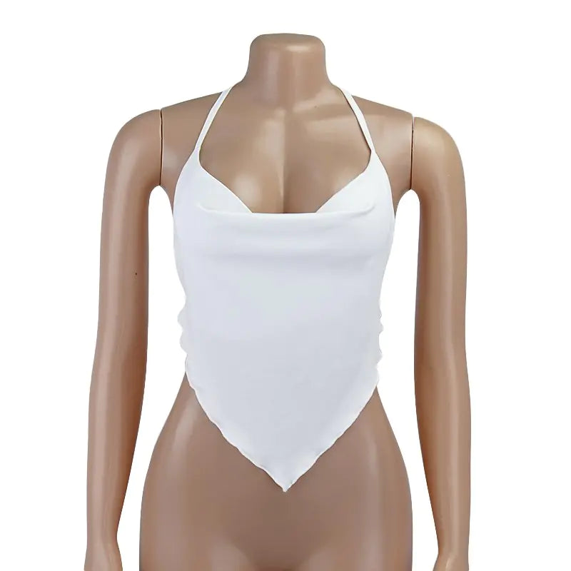 White Sleeveless Open Back Lace-up Summer Tank Top