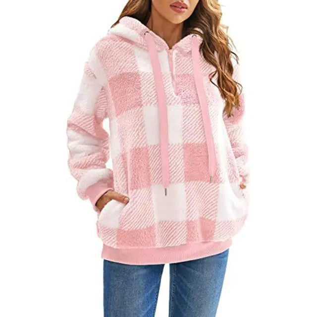 Cozy Women's Plush Hoodie with Drawstring for Fall/Winter