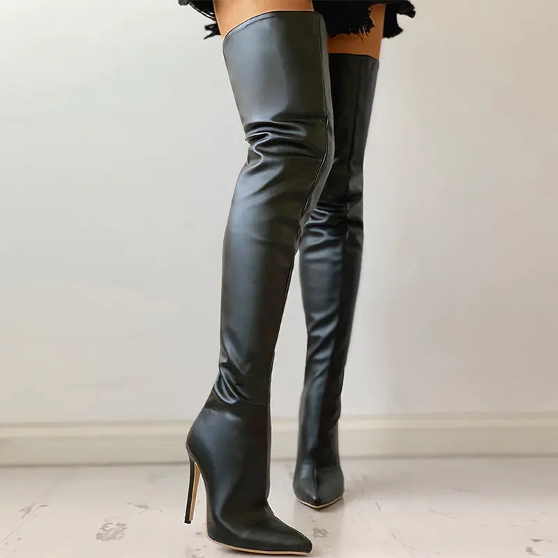 Black Over The Knee High Heel Boots for Women