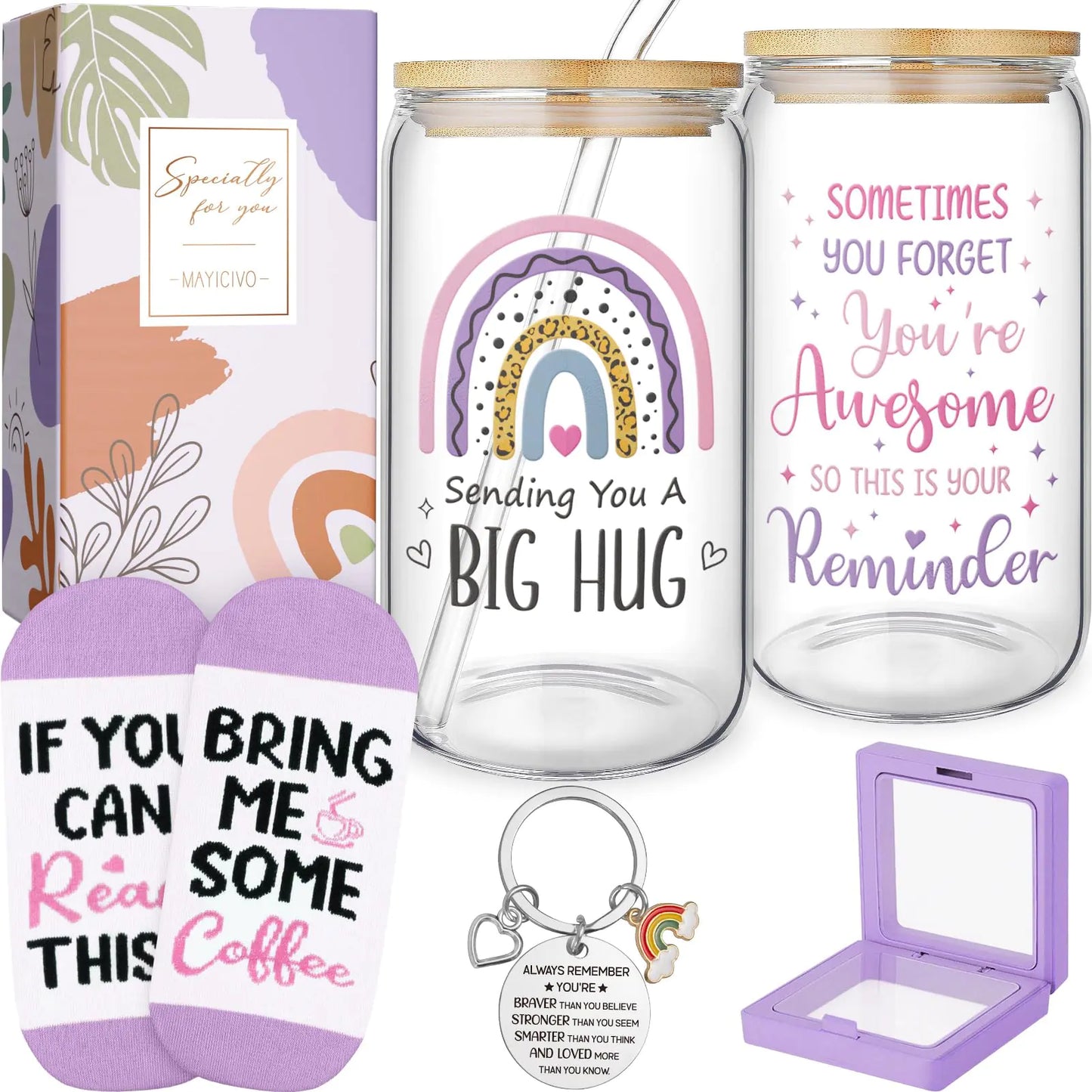 Birthday Gifts for Women Friendship Get Well Soon Gifts for Women Care Package Inspirational Thinking of You Self Care Gifts Valentines Day Gifts for Her Mom Friend Sister Wife w/ 16Oz Can Glass Cup