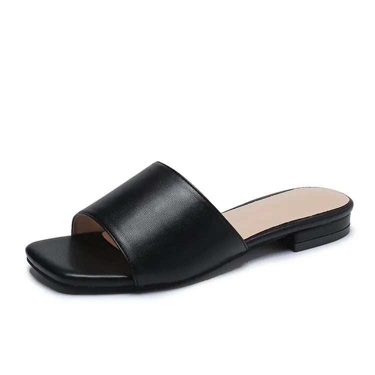 Plus Size Solid Color Square Toe Thick Heel Sandals