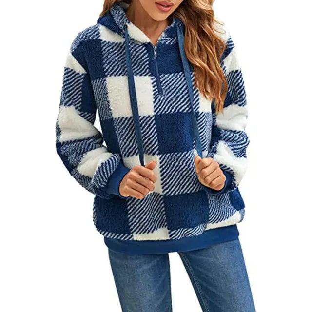 Cozy Women's Plush Hoodie with Drawstring for Fall/Winter
