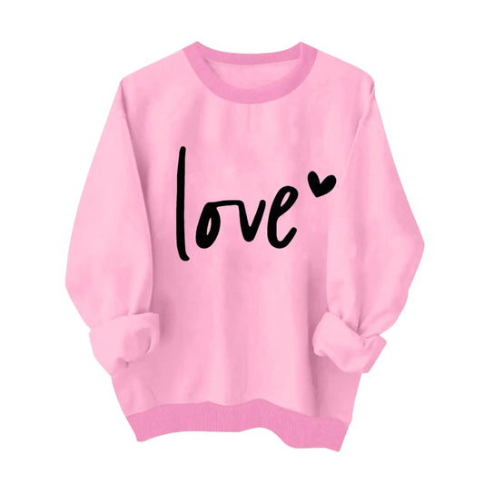 sales Valentines Shirt for Women Plus Size Heart Print Graphic Long Sleeve Blouse Casual Crewneck Holiday Sweatshirt Tops(W- PinkX-Large)