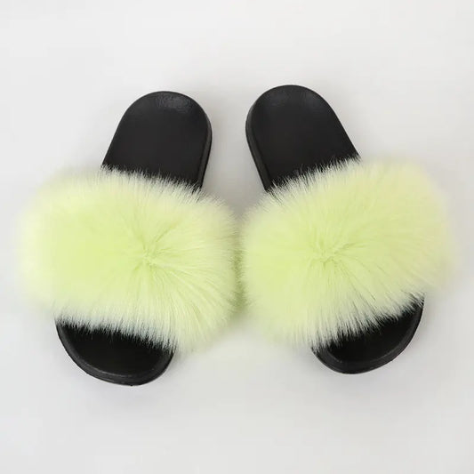Non-Slip Plush Faux Fox Fur Slippers for Women