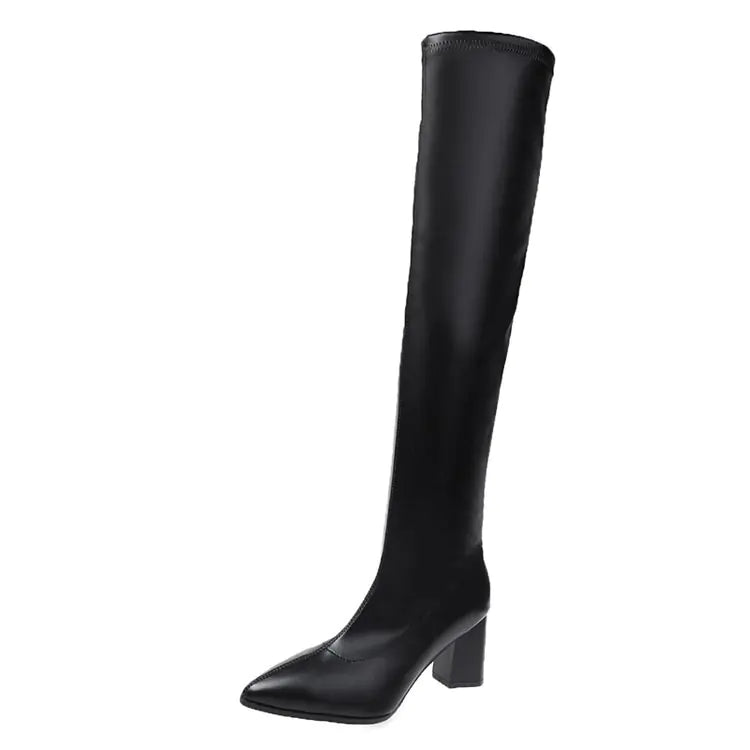 Pointed Toe Over The Knee Women's Leather Boots