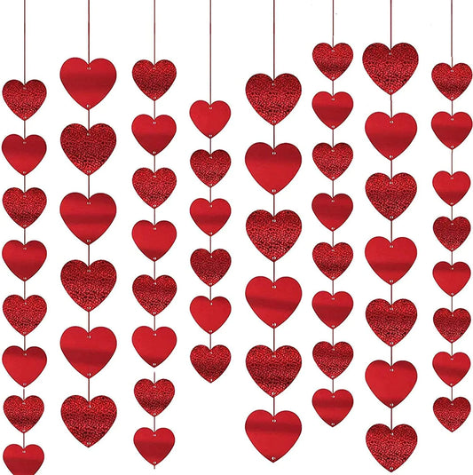 90 Hearts Valentines Day Heart Banner Decorations Felt Red Heart Shape Hanging String Garland Party Decor Valentines Day Decor for Wedding Anniversary Birthday Home Valentines Party Supplies(15 Pcs)