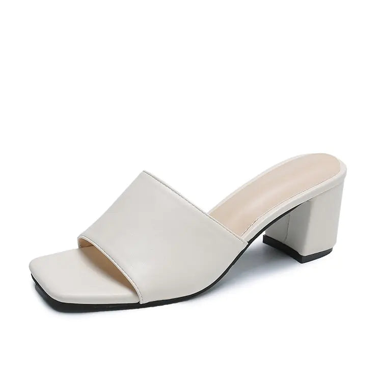 Plus Size Solid Color Square Toe Thick Heel Sandals